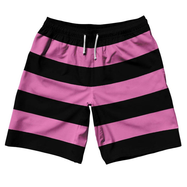 Hot Pink & Black Horizontal Stripe 10" Swim Shorts Made in USA by Ultras
