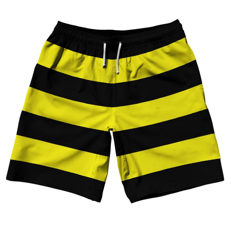 Yellow & Black Horizontal Stripe 10" Swim Shorts Made in USA by Ultras