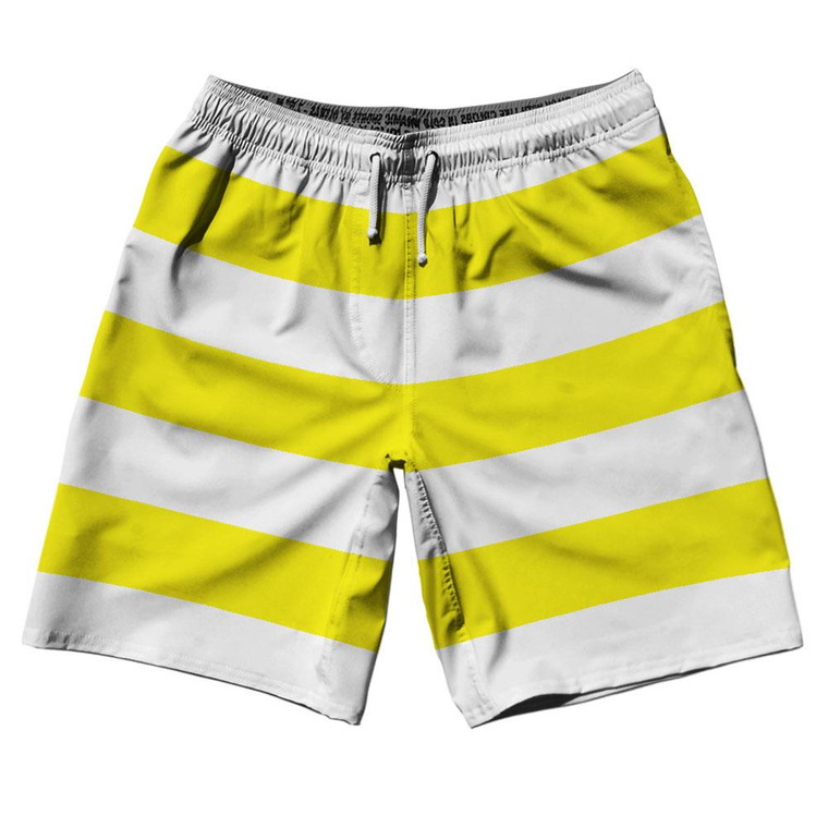 Yellow & White Horizontal Stripe 10" Swim Shorts Made in USA by Ultras