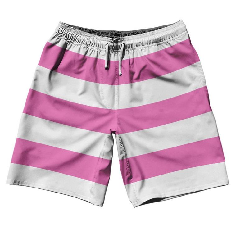 Hot Pink & White Horizontal Stripe 10" Swim Shorts Made in USA by Ultras