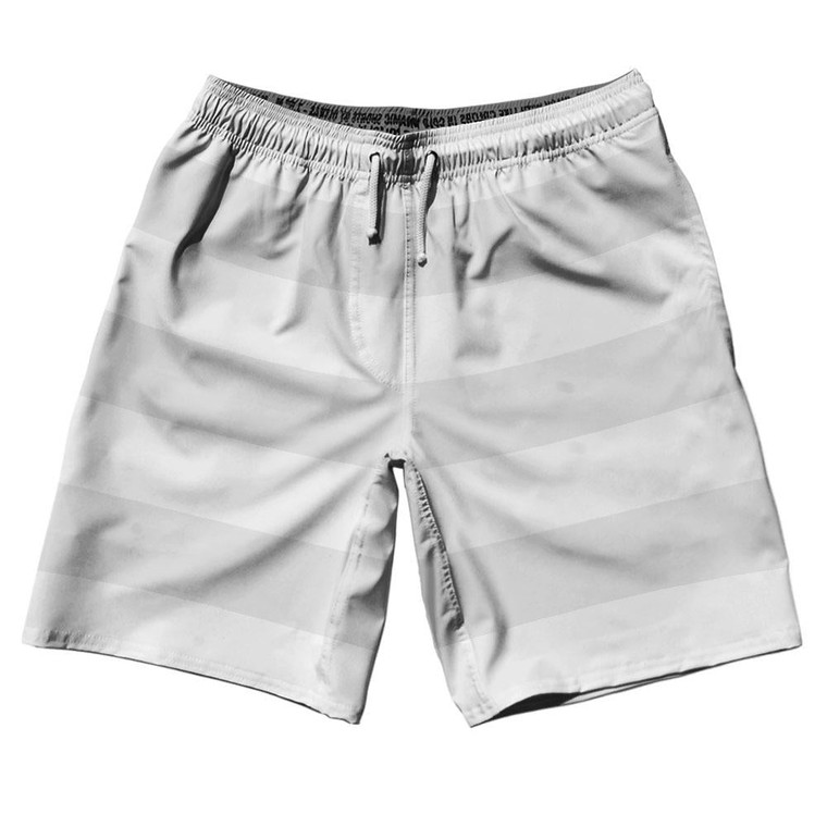 Cool Grey & White Horizontal Stripe 10" Swim Shorts Made in USA by Ultras