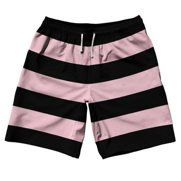 Pale Pink & Black Horizontal Stripe 10" Swim Shorts Made in USA by Ultras