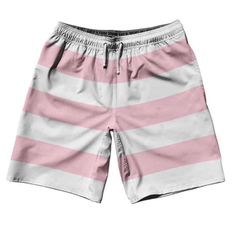 Pale Pink & White Horizontal Stripe 10" Swim Shorts Made in USA by Ultras