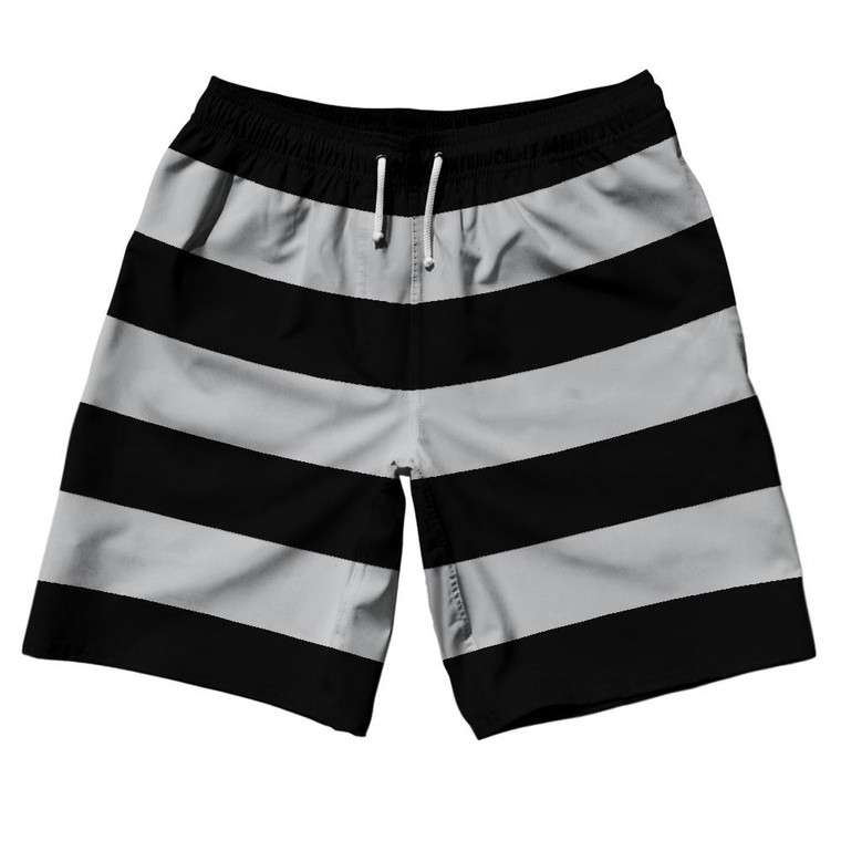 Medium Grey & Black Horizontal Stripe 10" Swim Shorts Made in USA by Ultras