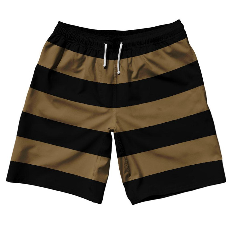 Medium Brown & Black Horizontal Stripe 10" Swim Shorts Made in USA by Ultras