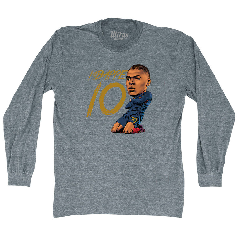 Mbappe France 10 Big Head Adult Tri-Blend Long Sleeve T-shirt - Athletic Grey