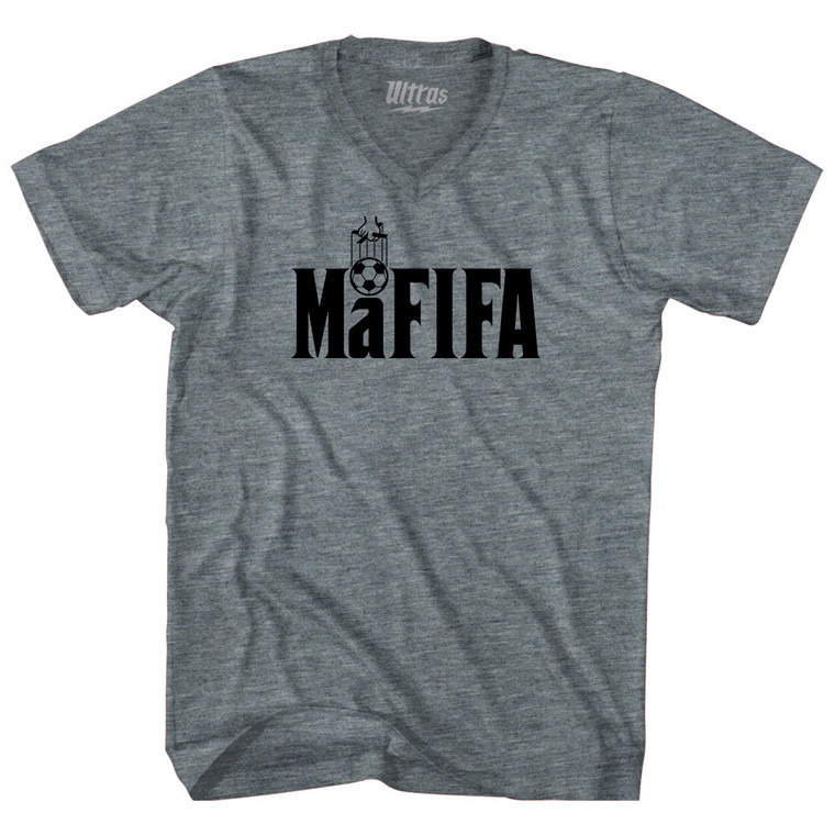 Mafifa Fifa Mafia Corruption Adult Tri-Blend V-neck T-shirt - Athletic Grey