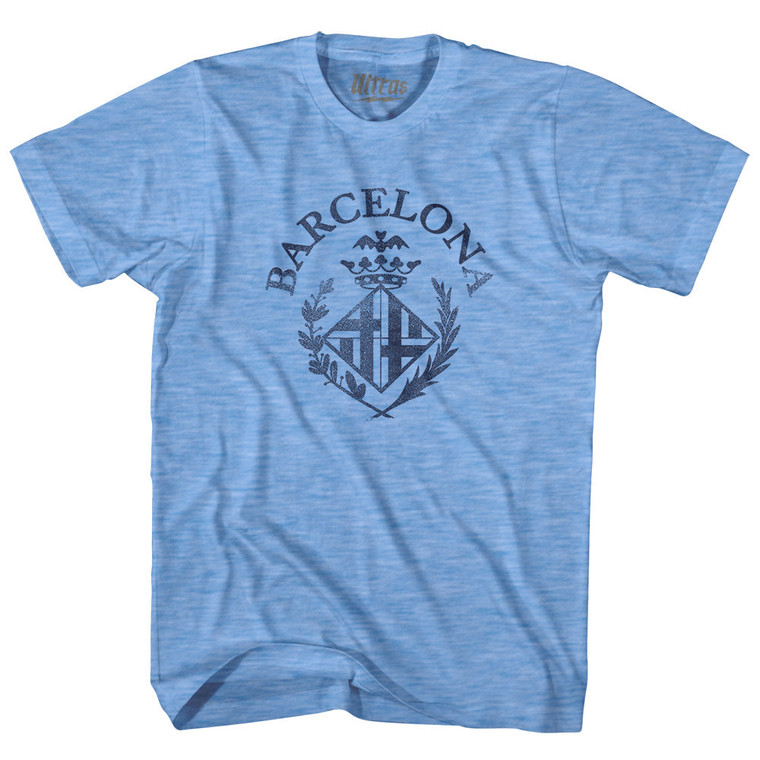 Barcelona Vintage Soccer City Crest Adult Tri-Blend T-shirt - Athletic Blue