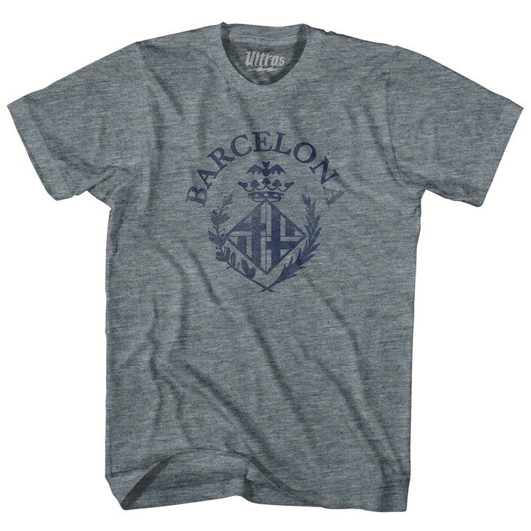 Barcelona Vintage Soccer City Crest Adult Tri-Blend T-shirt - Athletic Grey