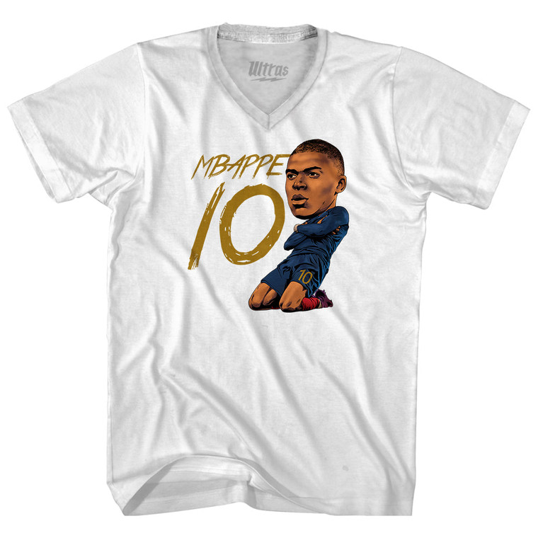 Mbappe France 10 Big Head Adult Tri-Blend V-neck T-shirt - White