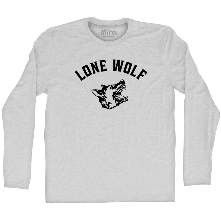 Lone Wolf Black Wolf Adult Cotton Long Sleeve T-shirt - Grey Heather