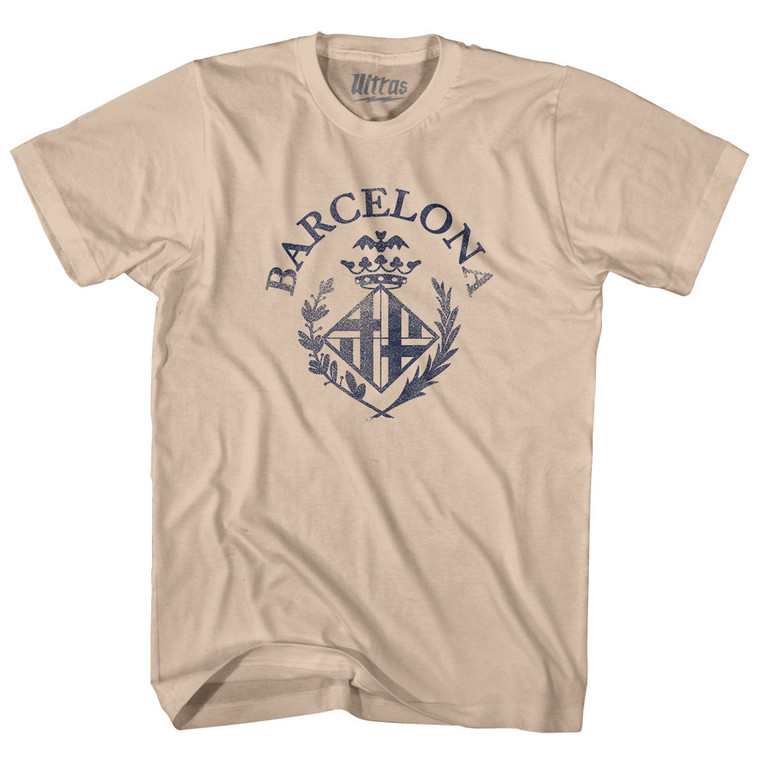 Barcelona Vintage Soccer City Crest Adult Cotton T-shirt - Creme