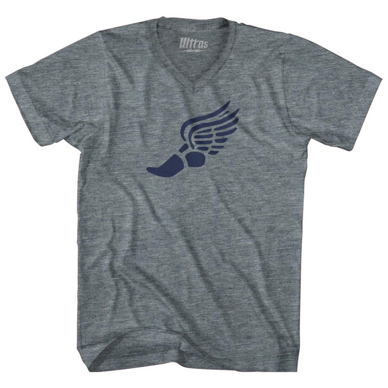 Running Winged Foot Adult Tri-Blend V-neck T-shirt - Athletic Grey