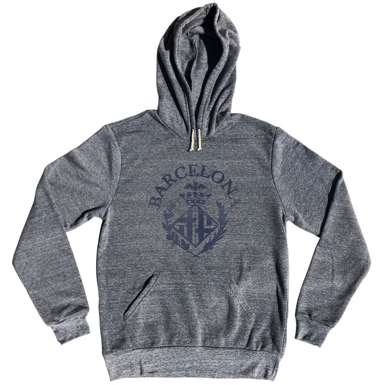 Barcelona Vintage Soccer City Crest Tri-Blend Hoodie - Athletic Grey