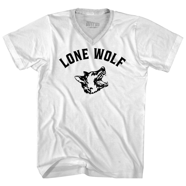 Lone Wolf Black Wolf Adult Tri-Blend V-neck T-shirt - White