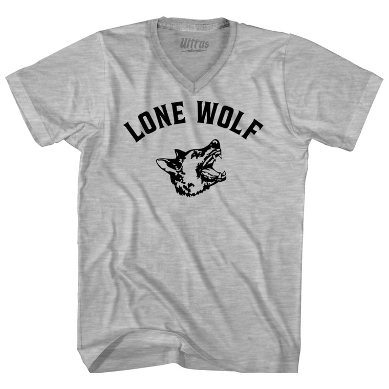 Lone Wolf Black Wolf Adult Cotton V-neck T-shirt - Grey Heather