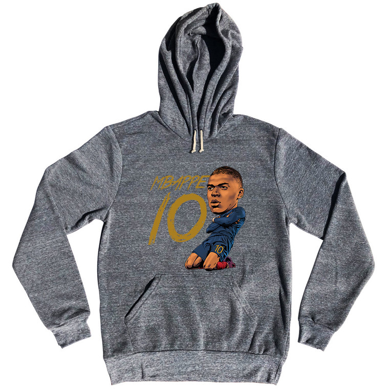 Mbappe France 10 Big Head Tri-Blend Hoodie - Athletic Grey