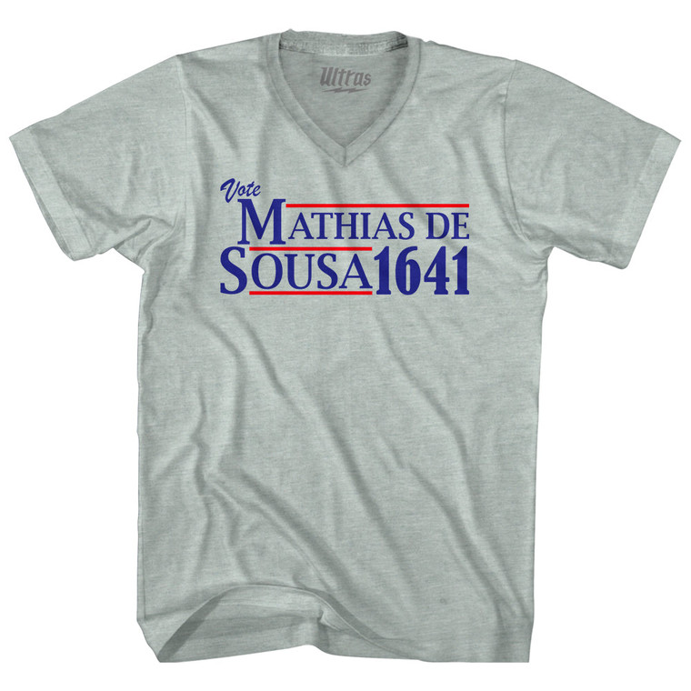 Vote Mathias de Sousa 1641 Adult Tri-Blend V-neck T-shirt - Athletic Cool Grey