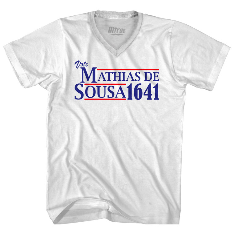 Vote Mathias de Sousa 1641 Adult Tri-Blend V-neck T-shirt - White