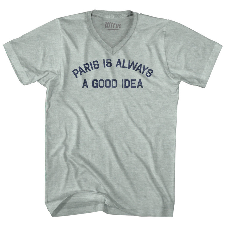 Paris Is Always A Good Idea Adult Tri-Blend V-neck T-shirt - Athletic Cool Grey