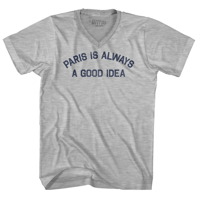 Paris Is Always A Good Idea Adult Cotton V-neck T-shirt - Grey Heather