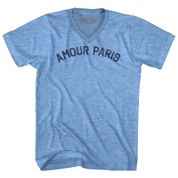 Amour Paris Adult Tri-Blend V-neck T-shirt - Athletic Blue