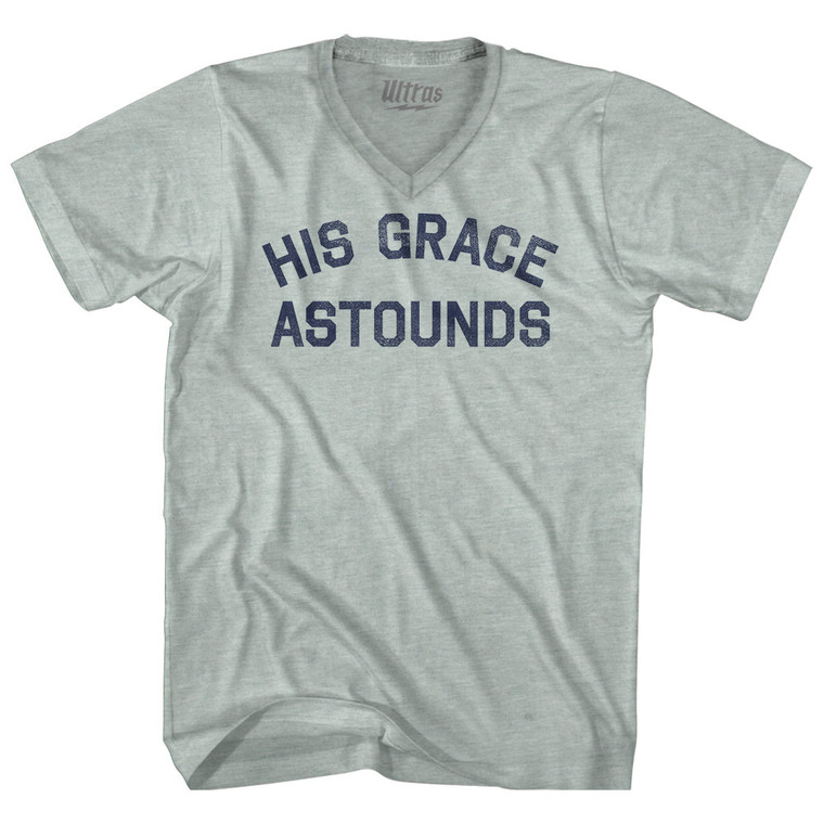 His Grace Astounds Adult Tri-Blend V-neck T-shirt - Athletic Cool Grey