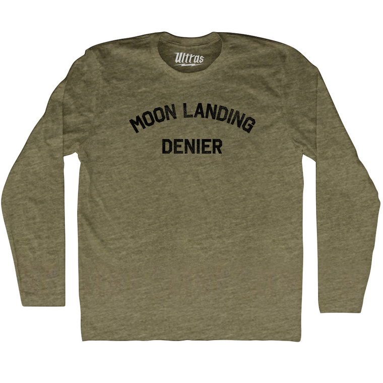 Moon Landing Denier Adult Tri-Blend Long Sleeve T-shirt - Military Green