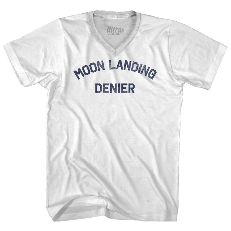 Moon Landing Denier Adult Tri-Blend V-neck T-shirt - White