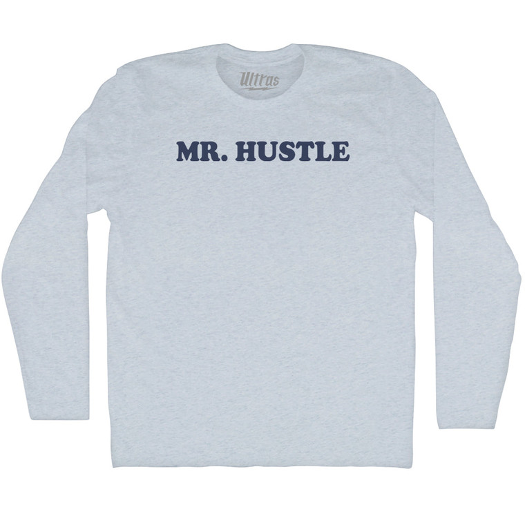 Mr Hustle Adult Tri-Blend Long Sleeve T-shirt - Athletic White