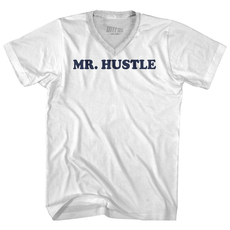 Mr Hustle Adult Tri-Blend V-neck T-shirt - White