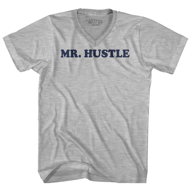 Mr Hustle Adult Cotton V-neck T-shirt - Grey Heather
