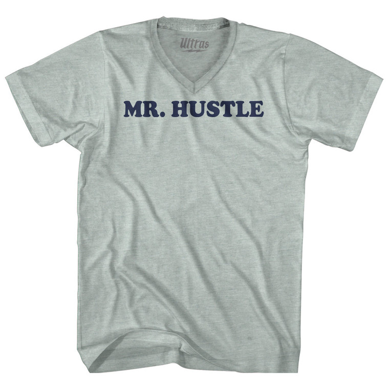 Mr Hustle Adult Tri-Blend V-neck T-shirt - Athletic Cool Grey