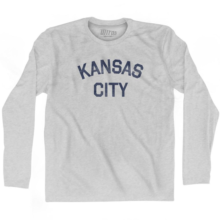 Kansas City Adult Cotton Long Sleeve T-Shirt-Grey Heather