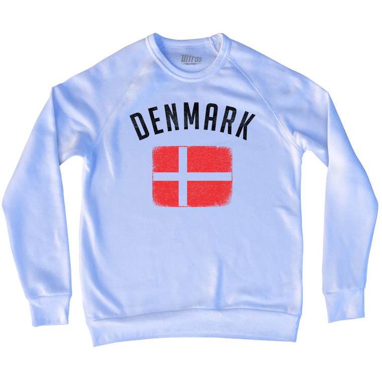 Denmark Country Flag Heritage Adult Tri-Blend Sweatshirt - White