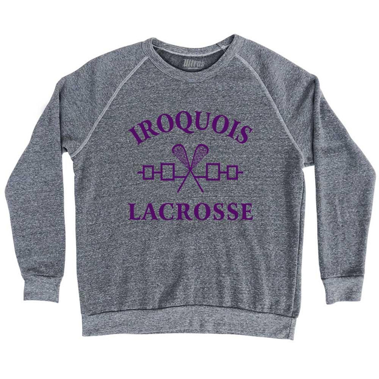 Iroquois Crossed Sticks Logo Lacrosse Adult Tri-Blend Sweatshirt - White