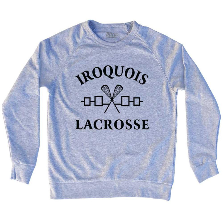 Iroquois Crossed Sticks Logo Lacrosse Adult Tri-Blend Sweatshirt - Heather Grey