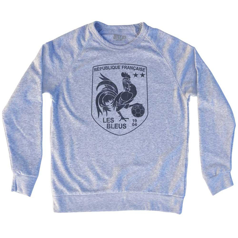 France Les Bleus Rooster Shield World Cup 2 Stars Soccer Adult Tri-Blend Sweatshirt - Heather Grey