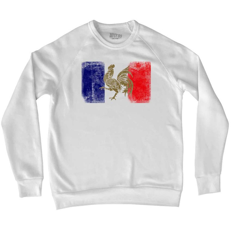 France Flag Rooster Adult Tri-Blend Sweatshirt - White