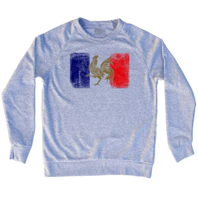 France Flag Rooster Adult Tri-Blend Sweatshirt - Heather Grey