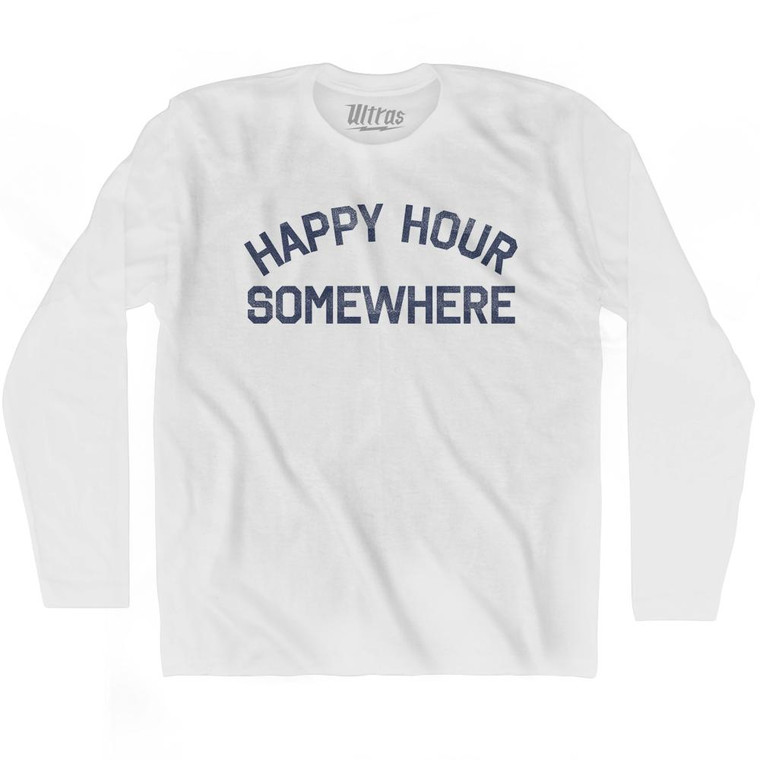 Happy Hour Somewhere Adult Cotton Long Sleeve T-Shirt - White