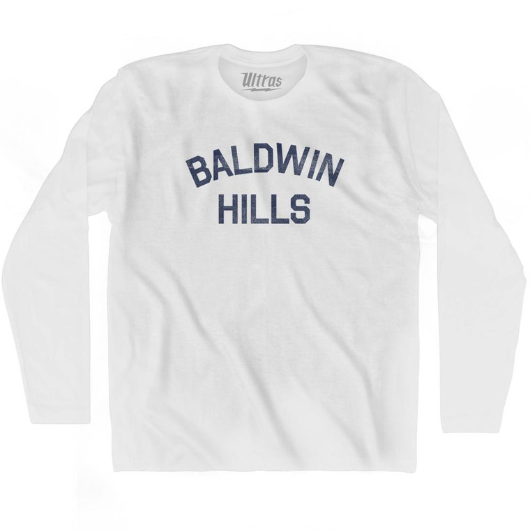 Baldwin Hills Adult Cotton Long Sleeve T-Shirt - White