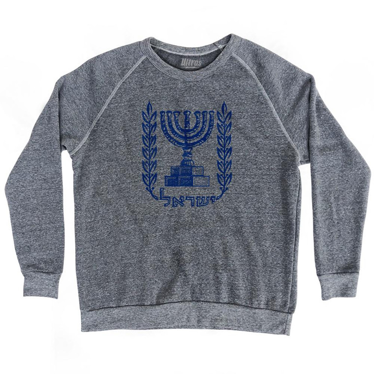 Israel Coat Of Arms Adult Tri-Blend Sweatshirt - Athletic Grey