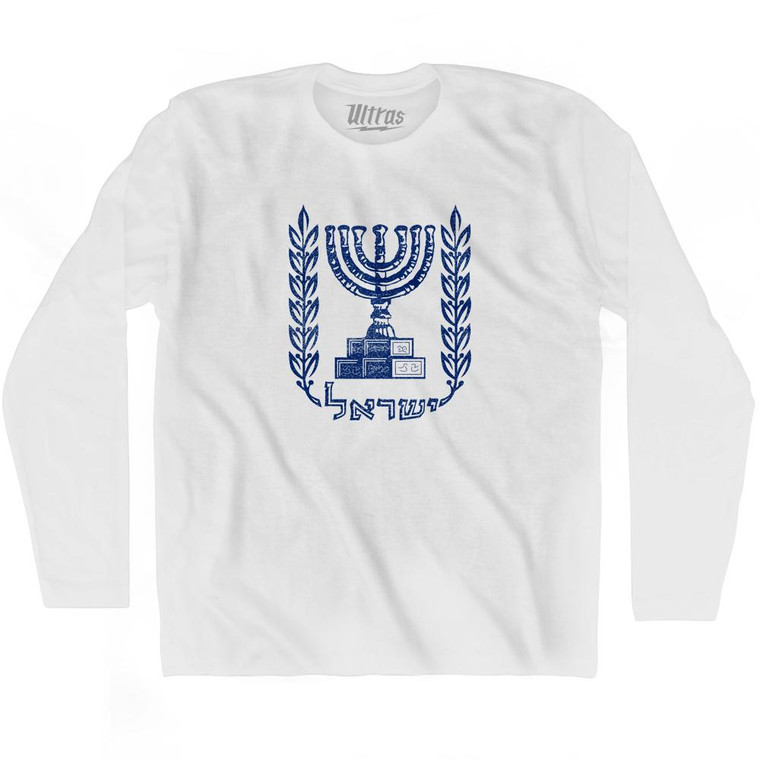 Israel Coat Of Arms Adult Cotton Long Sleeve T-Shirt-White