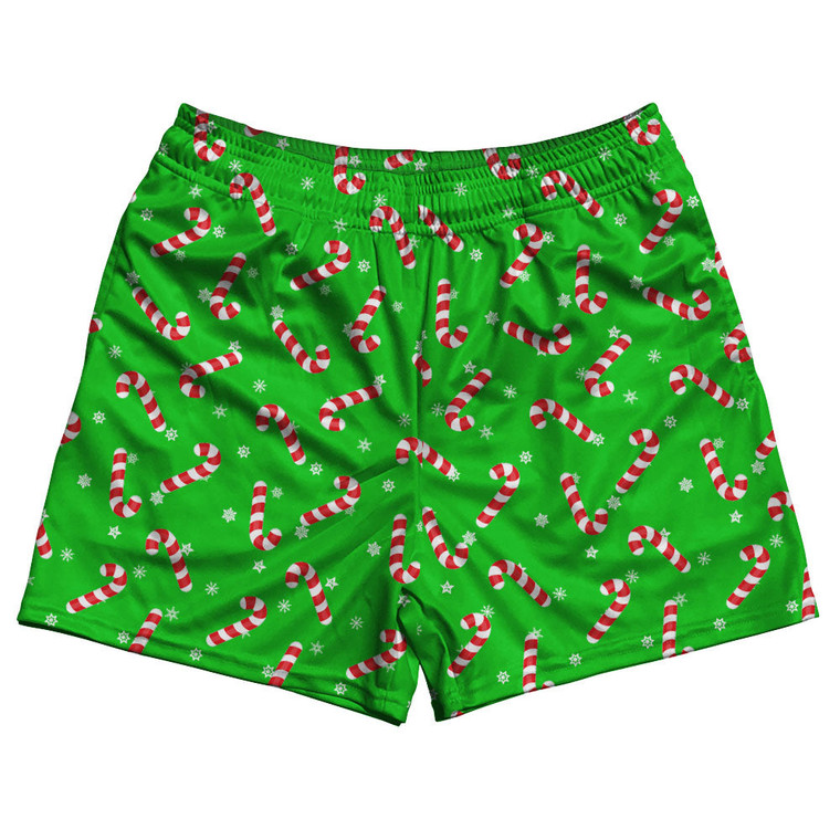 Candy Canes Rugby Gym Short 5 Inch Inseam With Pockets Made In USA - Green