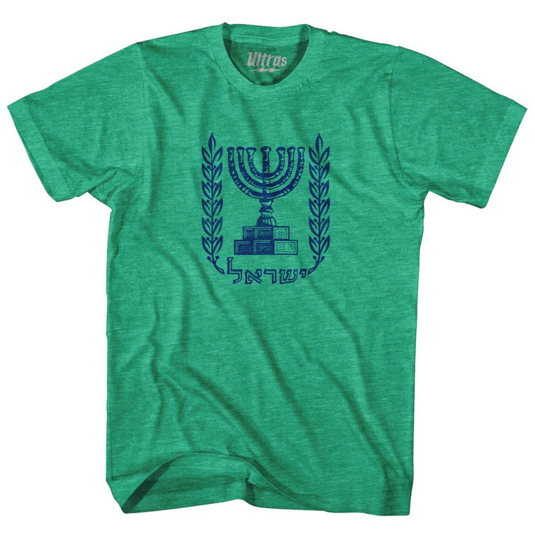 Israel Coat Of Arms Adult Tri-Blend T-Shirt - Heather Green