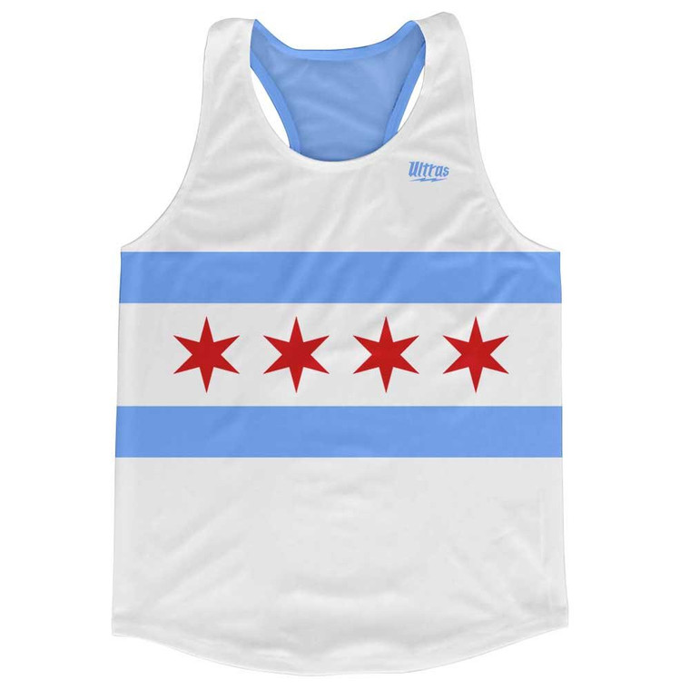 Chicago Flag White Running Tank Top Racerback Track and Cross Country Singlet Jersey Made In USA - White
