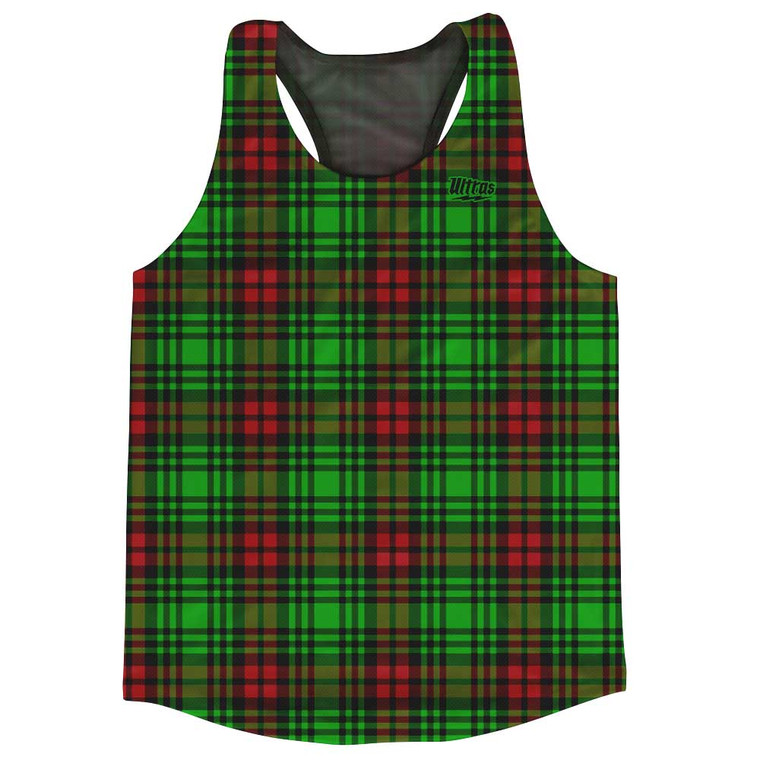 Christmas Holiday Plaid Running Tank Top Racerback Track and Cross Country Singlet Jersey Made In USA - Green