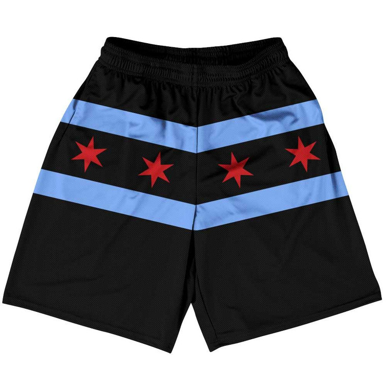 Chicago Flag Black Athletic Running Fitness Exercise Shorts 7" Inseam Made in USA - Black