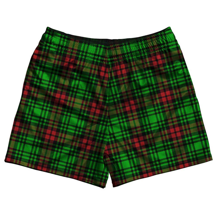 Christmas Holiday Plaid Rugby Gym Short 5 Inch Inseam With Pockets Made In USA - Green